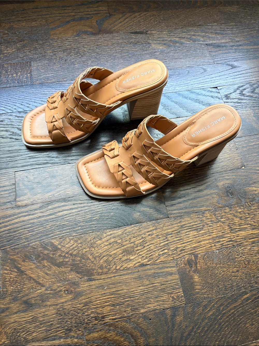 Marc Fisher Tan Braided Mule Heels